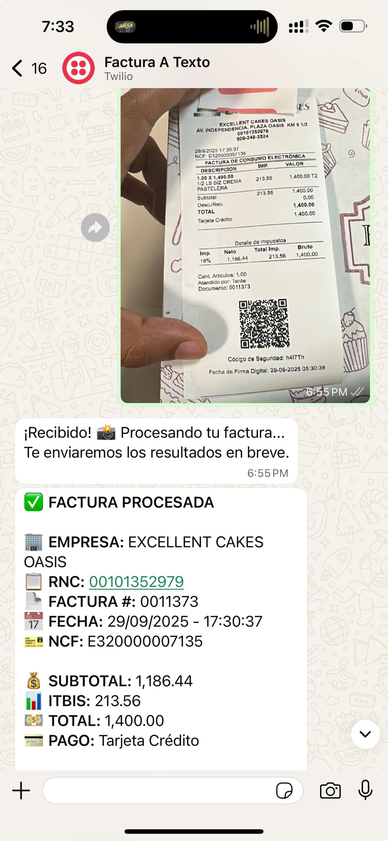 Demo de Factura a Texto en WhatsApp